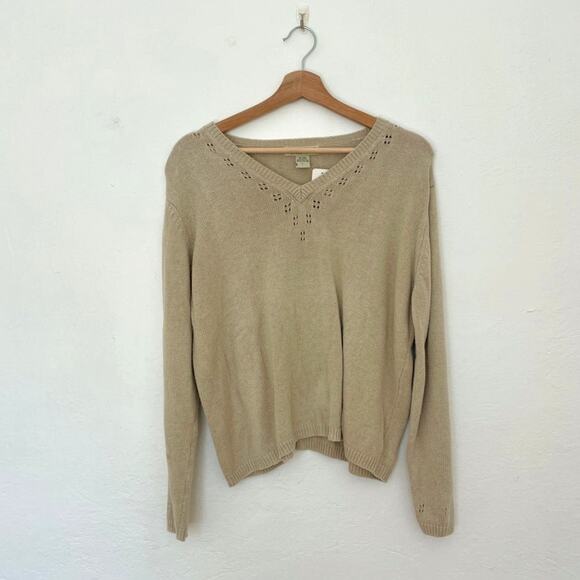 Eddie Bauer – Vintage Linen-Cotton Blend Oatmeal Crochet Knit Sweater - Picture 1 of 6